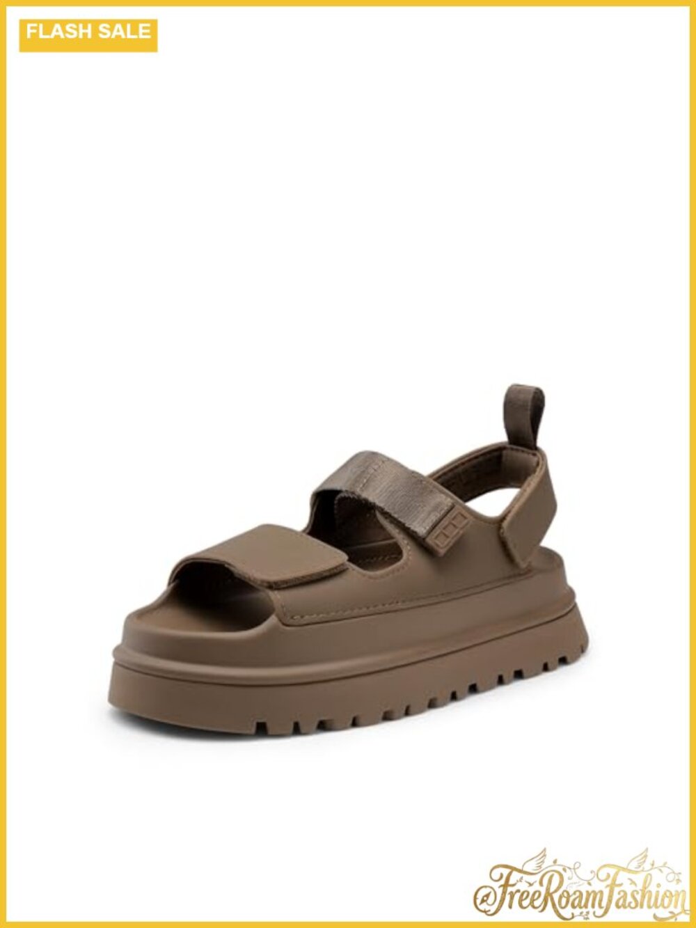 Platform Flat Sandals Multi-Strap Hook & Loop Casual Summer